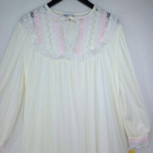 Vtg Willow Creek White Pink Lace Nightgown Cottagecore Romantic Prairie Fleece